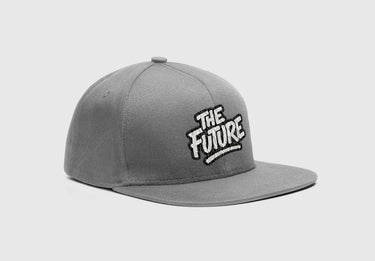 Grey snapback hat with white graffiti-style embroidered text THE FUTURE– Multiversity