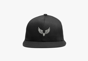 Black streetwear cap with silver wing embroidery – Multiversity
