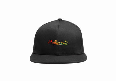 Black cap with 'Multiversity' text in colorful letters on a white background