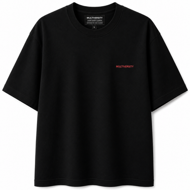 Rebel Mythic Oversized Tee front view black heavyweight streetwear t-shirt by Multiversity