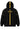 Close-up of the gold Fate Stack back sigil and vertical signal detail on the Nyrah Hex hoodie.