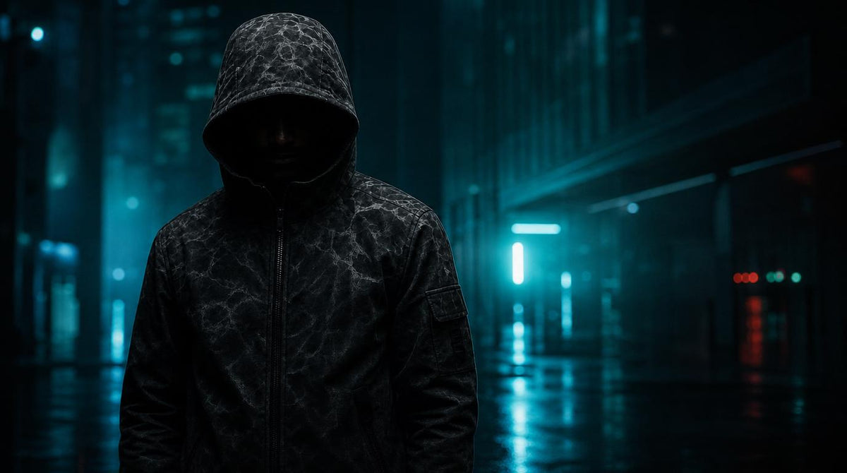 Zane Dripwalker representing the Glitchwave Explorer identity in futuristic streetwear.