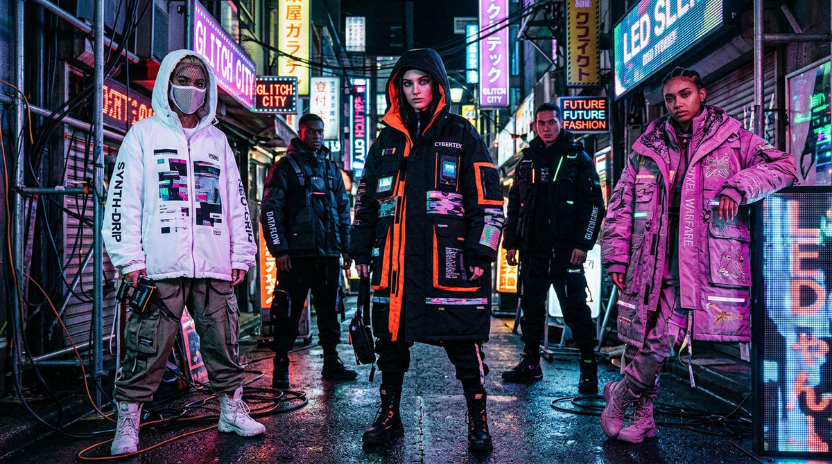 Futuristic glitchwear streetwear brands with oversized silhouettes and digital aesthetics