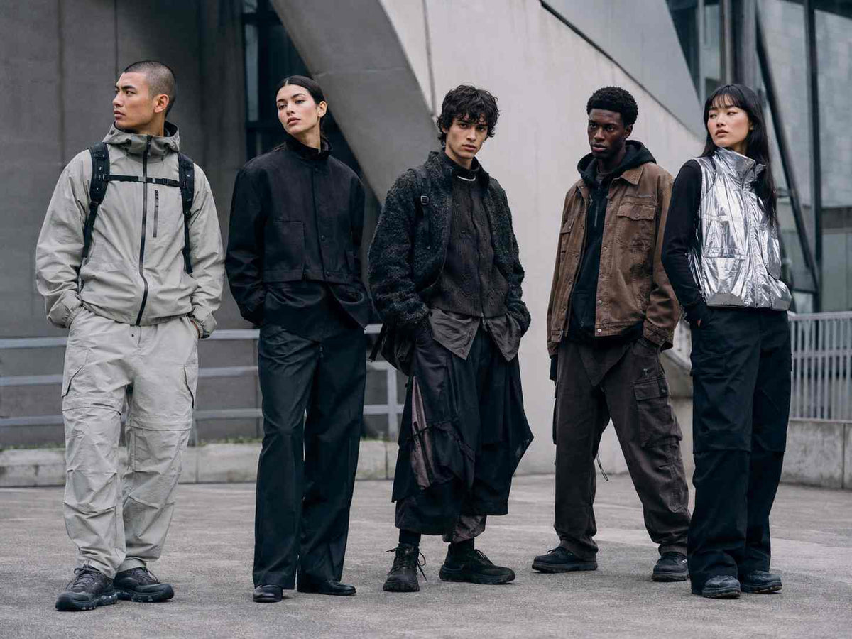 Group editorial showing different streetwear identities through technical, minimalist, alternative, utility and futuristic styling