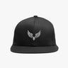 Black streetwear cap with silver wing embroidery – Multiversity