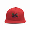 Red cap with a colorful Multiversity logo on a white background