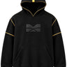 Close-up of the gold piping and construction details on the Nyrah Hex Fate Stack Hoodie.